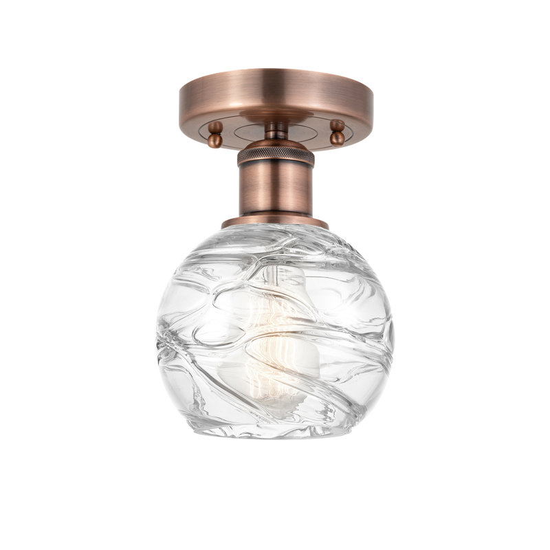 Glass Semi Flush Mount, 8.25" H x 6" W x 6" D, Antique Copper
