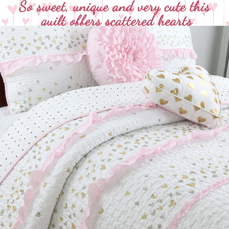 Pink and White Reversible Cotton Twin Quilt Set