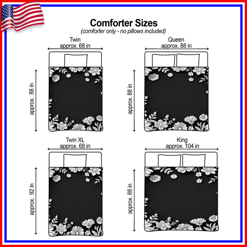 Black Floral Border Comforter, Twin