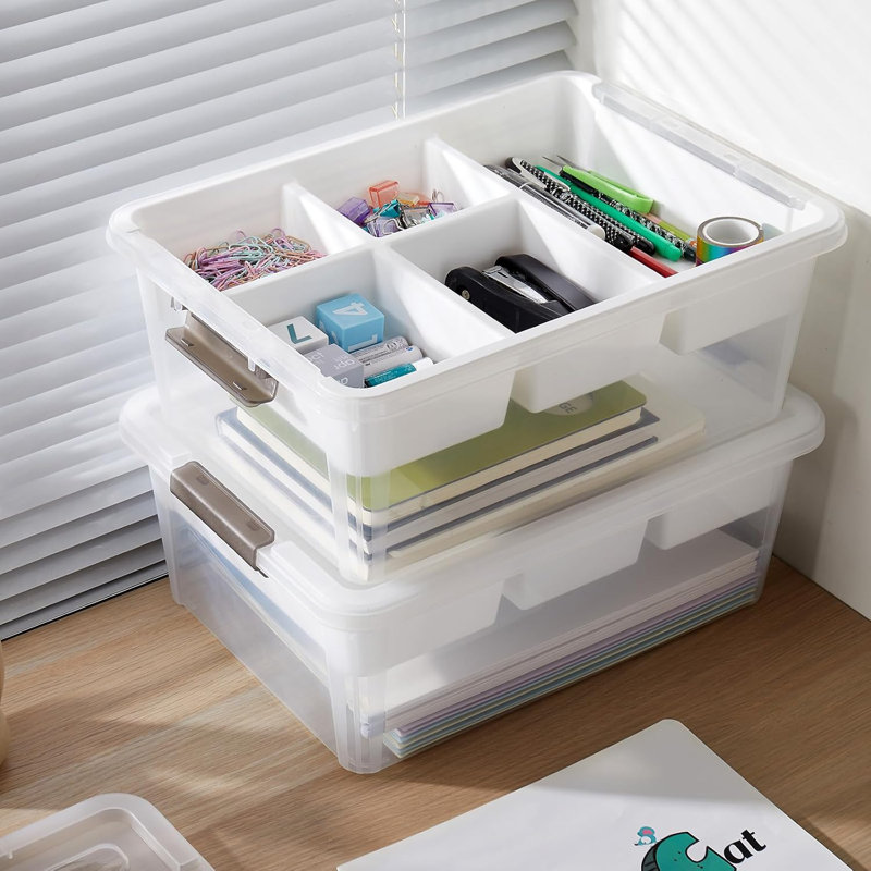 17qt Plastic Storage Box With Tray