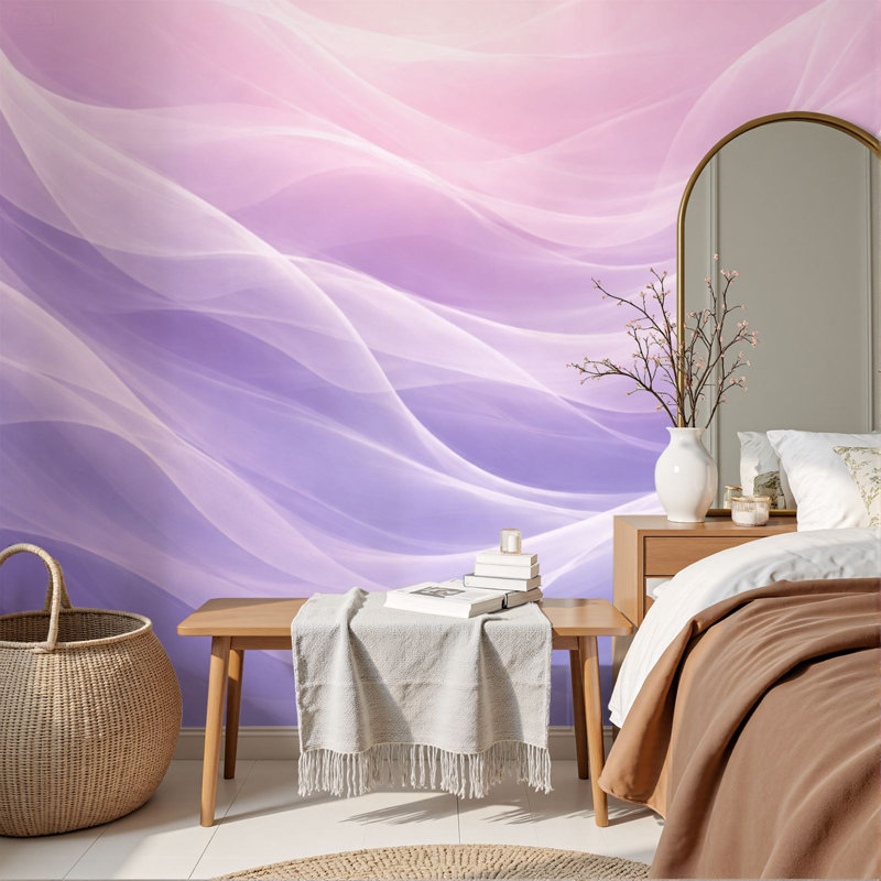 Papier peint adhésif autocollant rose pâle et mauve à motif abstrait H 69 po x l 96 po pour chambre à coucher, 96" L x 69" W