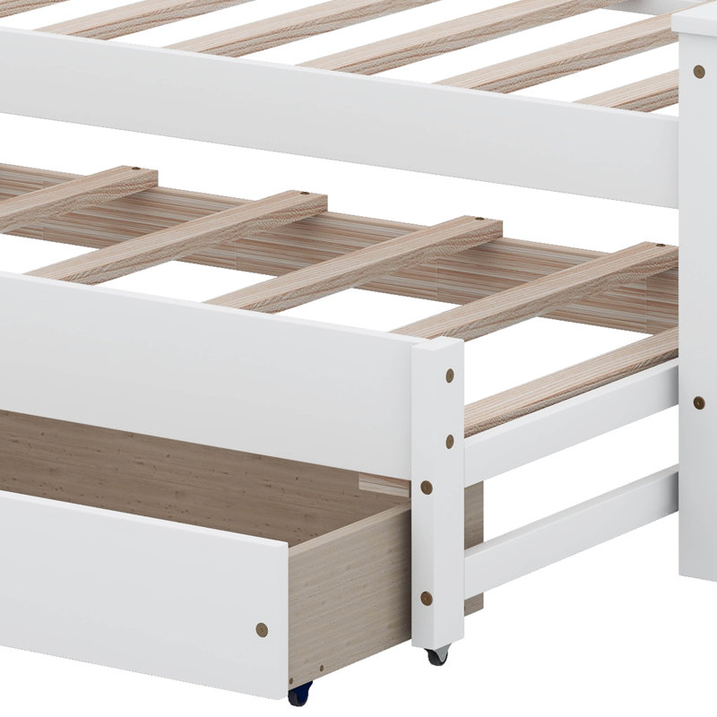 Lit plateforme simple avec tiroirs et lit gigogne, Blanc