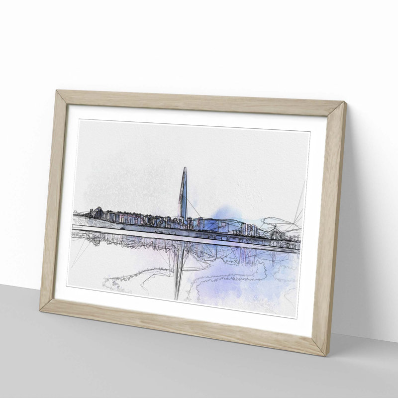 Seoul Skyline in South Korea in Abstract - Picture Frame Graphic Art Print, 40cm H x 60cm W x 2cm D, Oak