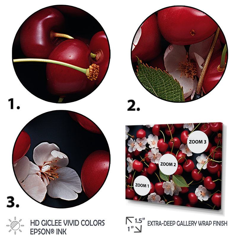 Red Cherry Sundae Delight - Art mural cerise, Cadre doré à coins fermés, H 34 po x l 44 po x P 1,5 po