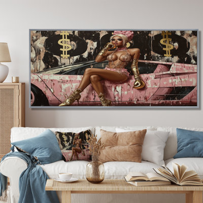 Blonde Boss Girl In Pink Lambo I - Boss Woman Wall Decor