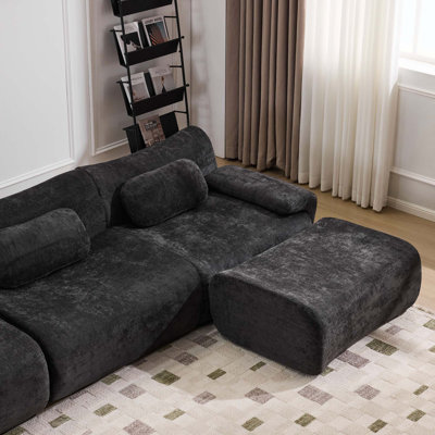 Canapé modulaire à assise profonde en chenille avec 3 coussins