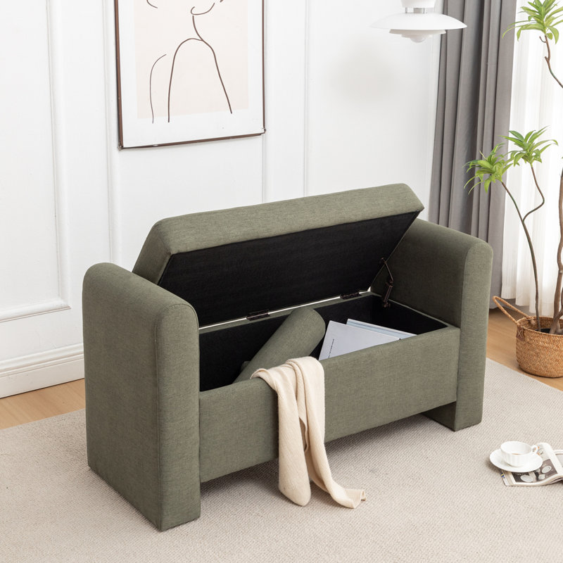Banc de rangement rembourré en polyester Lataja, Vert forêt, H 24 po x l 46 po x P 19,7 po