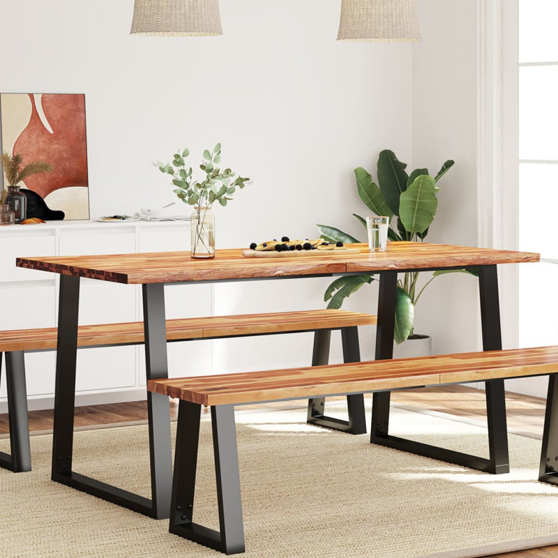Bernat Acacia Solid Wood Top Metal Base Dining Table, 63" L x 31.5" W