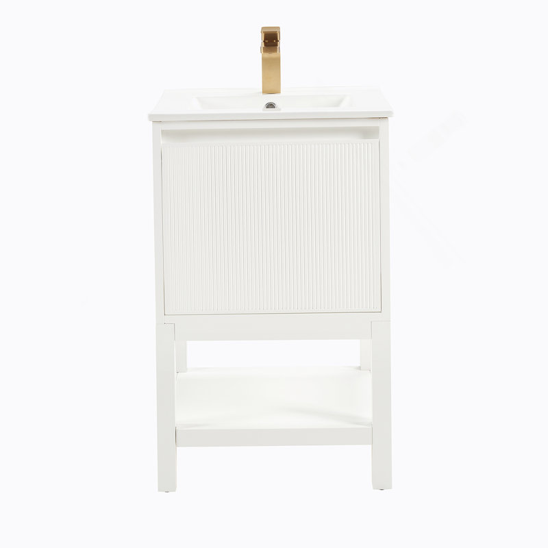 Meuble-lavabo en bois avec tablette réglable, Blanc