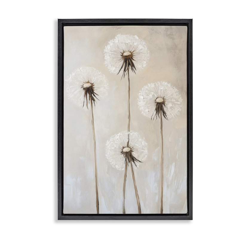 Cadre flottant neutre pissenlit, par Petal Prints Design, Cadre flottant noir de jais, H 25 po x l 17 po