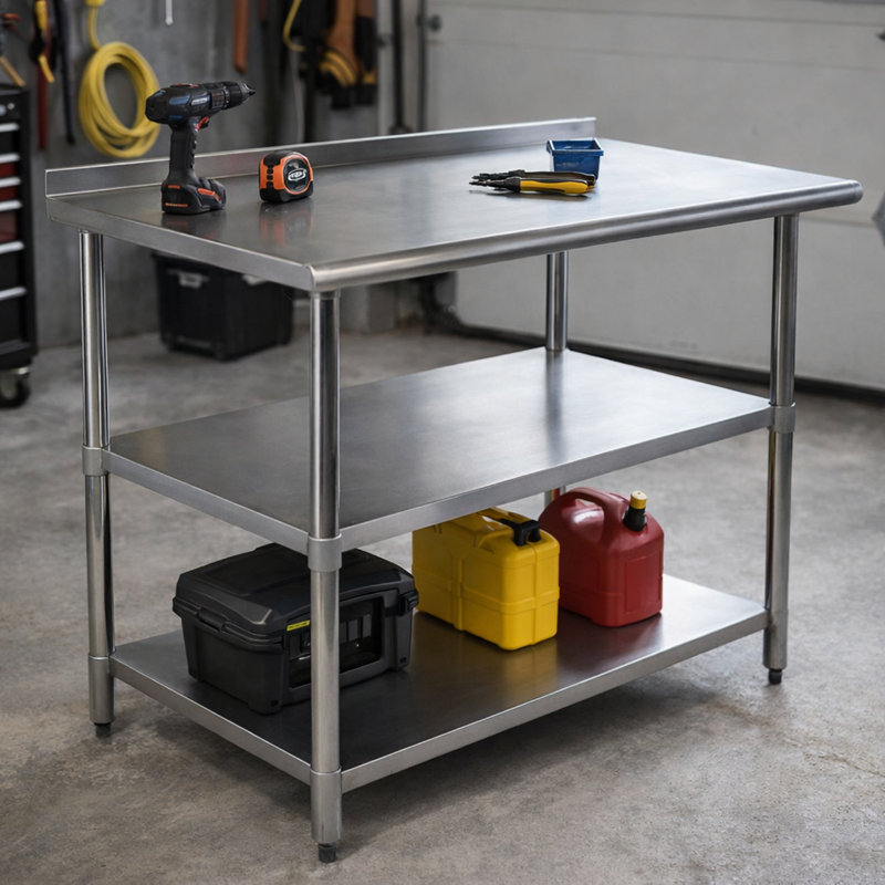 Express KitchQuip  35" H x 36" L x 24" W Stainless Steel Open Base Work Table with Undershelf & Adjustable Feet, NSF Certified
