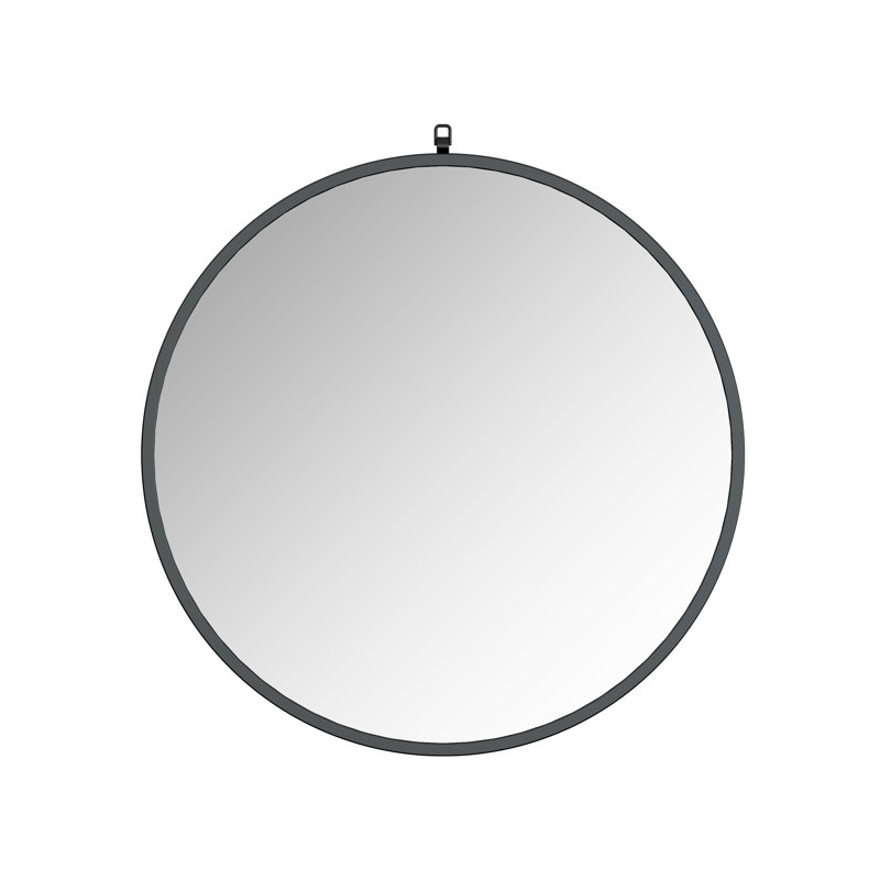 Metal Flat Wall Mirror with Hooks, 36" x 36", Black