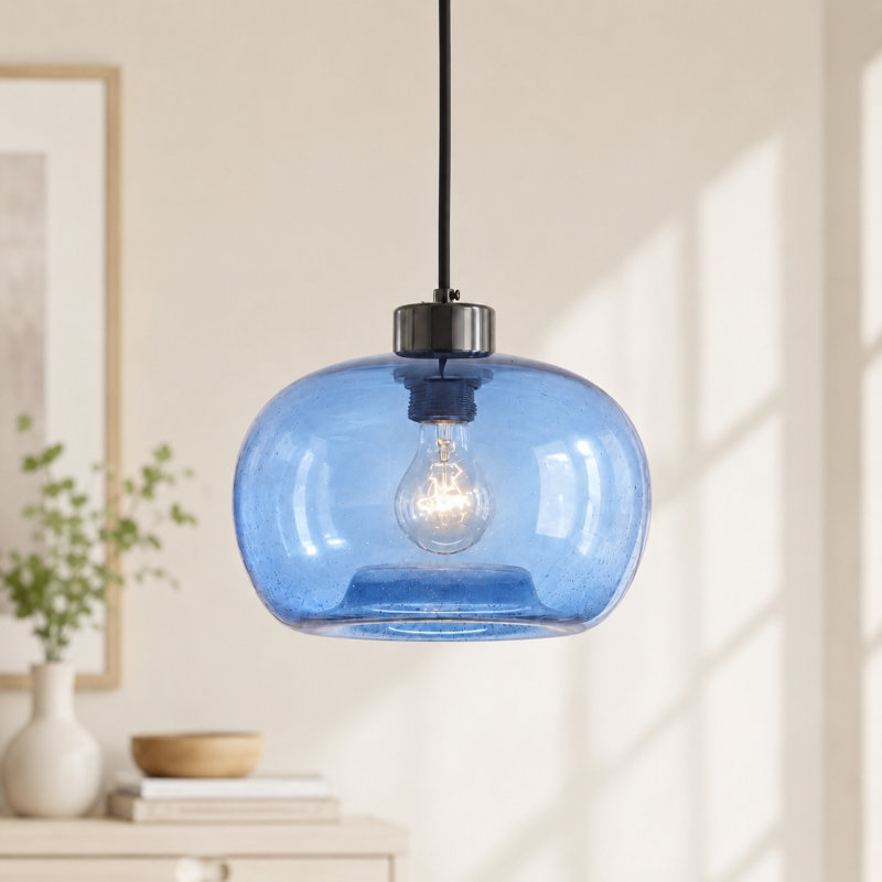Single Dimmable Blue Handblown Glass Drop Ceiling  Pendant Lights