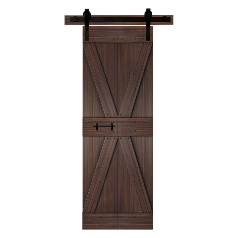Porte de grange coulissante pliante en bois massif et mélamine de style K avec trousse de quincaillerie - assemblage facile nécessaire