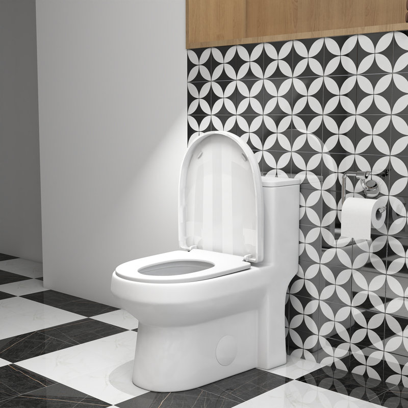 One-Piece Siphonic Ceramic Toilet, 1.1/1.6 GPF Dual Flush, Elongated Bowl, Soft-Close Seat, Floor Mount, White