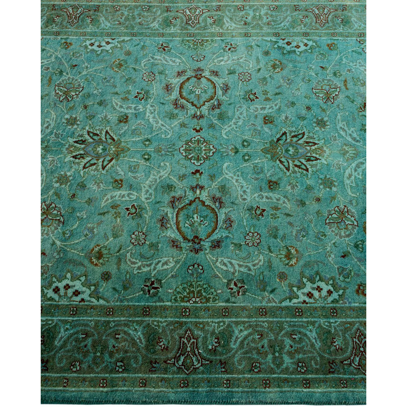 Tapis bleu noué à la main de conception unique Chimel