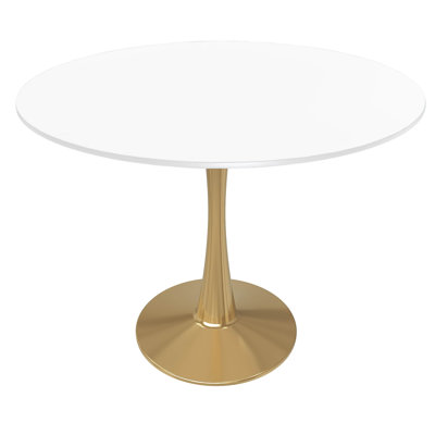  Bristol 40" Round Dining Table, Modern 4-Person Kitchen Table with Gold Pedestal Base, Mid-Century Glam Dining Room Table