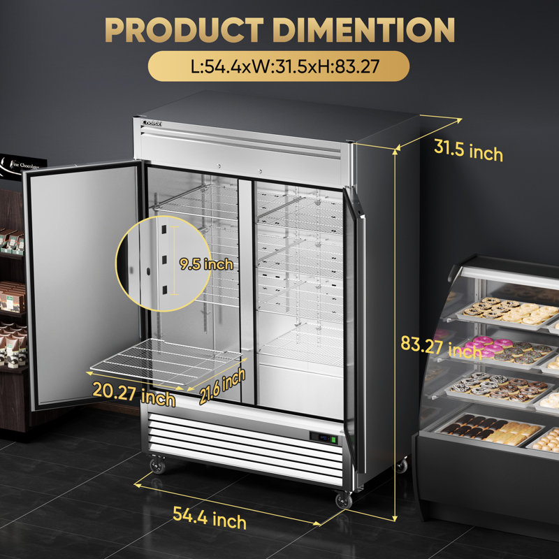 54 In. 49  Cu. Ft. 2 Door Commercial Reach In Freezer Stainless Steel