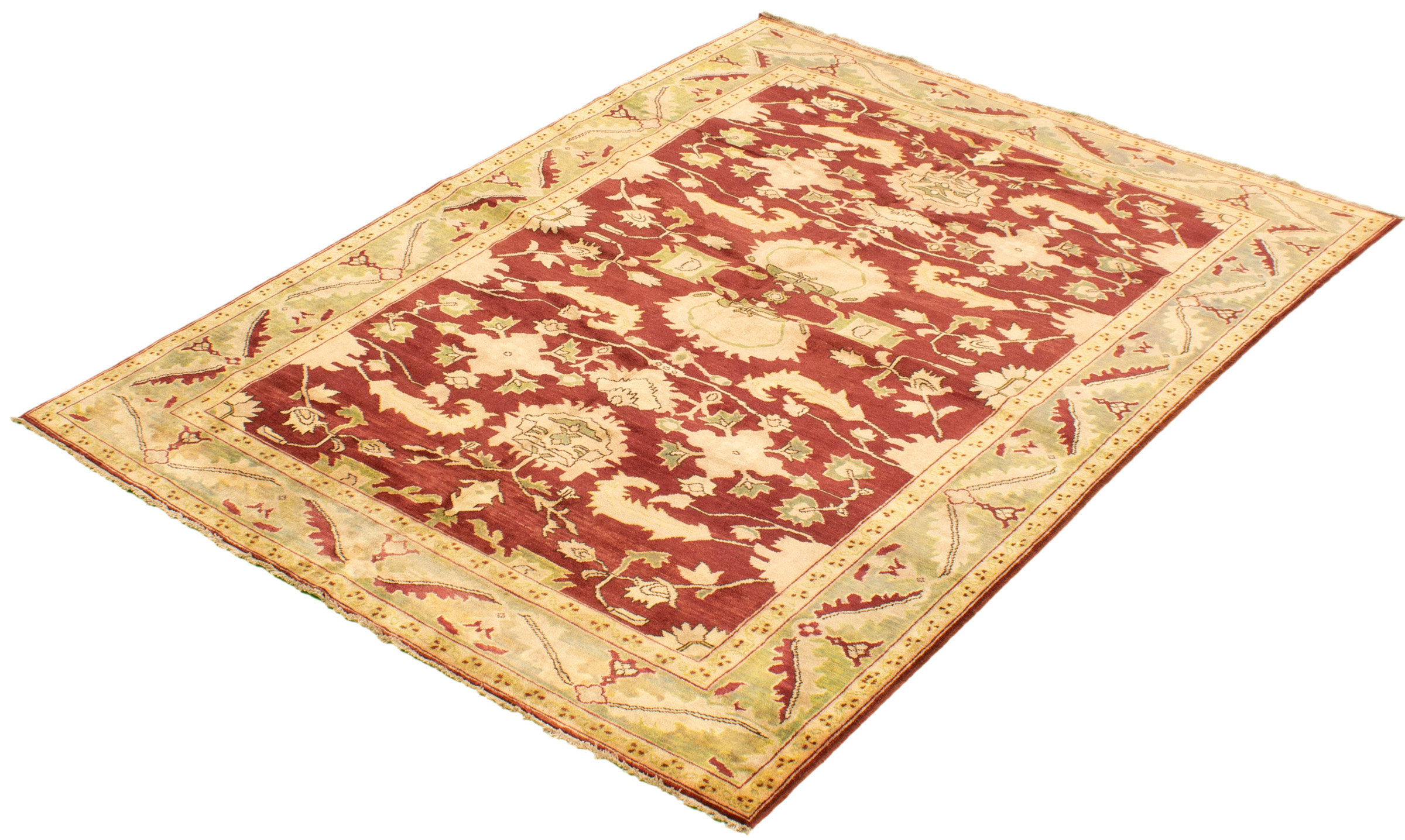 Canora Grey Gossard Hand Knotted Wool Dark Red/Green/Beige Rug | Wayfair