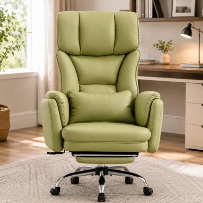 grand fauteuil en cuir véritable vert avocat à haut dossier ergonomique
