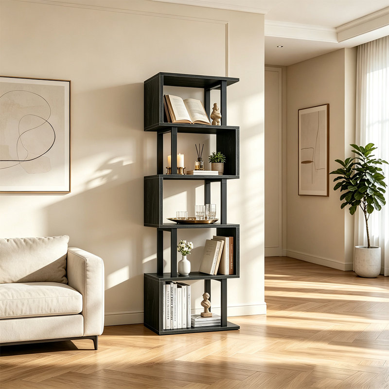 Bibliothèque polyvalente 6tiers avec rangement anti-basculement, Noir
