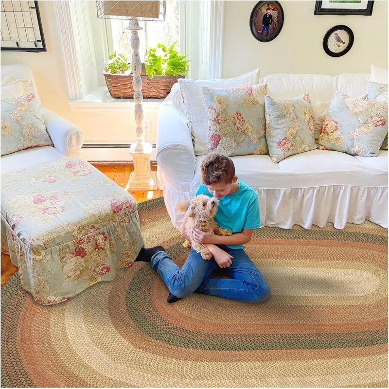 Dahlilah Braided Jute Reversible Brown/Black Rug, Oval 6' x 9'
