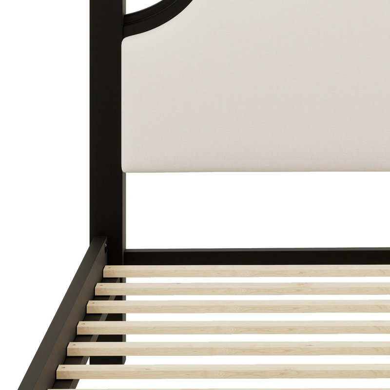 Lit plateforme avec tête de lit tapissier élégante, Beige + noir