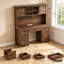 Bureau de direction avec huche et station de charge, bureau d'ordinateur avec 2 portes de grange coulissantes, 5 tiroirs et armoire de rangement avec tablette réglable à 3 positions-1733476769
