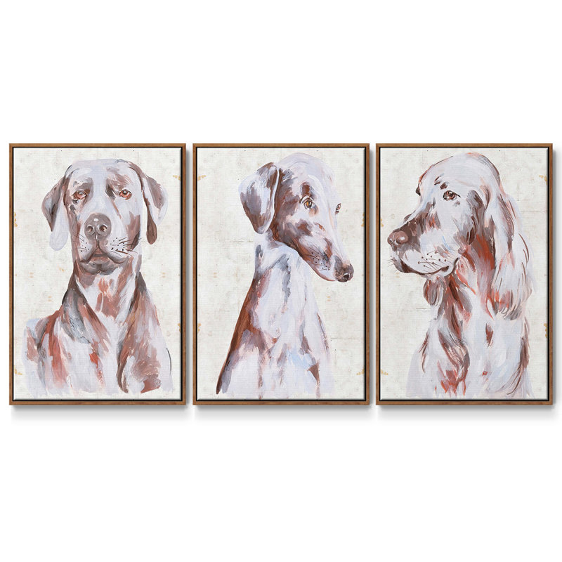 «Sitting Dog I», ensemble de 3 toiles encadrées, Noyer, H 36 po x l 72 po