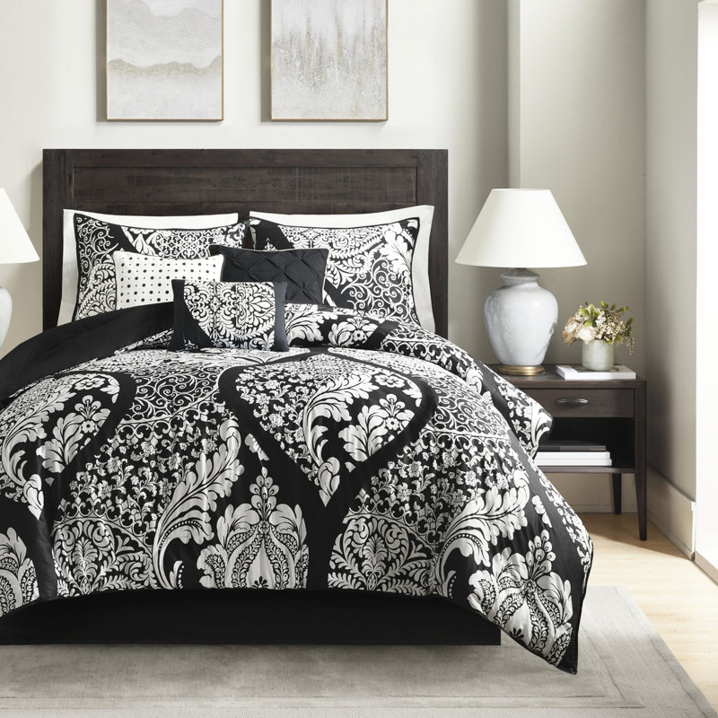 Édredon noir très grand - 7 pièces en coton avec literie décorative pour broderie magnifique, Noir