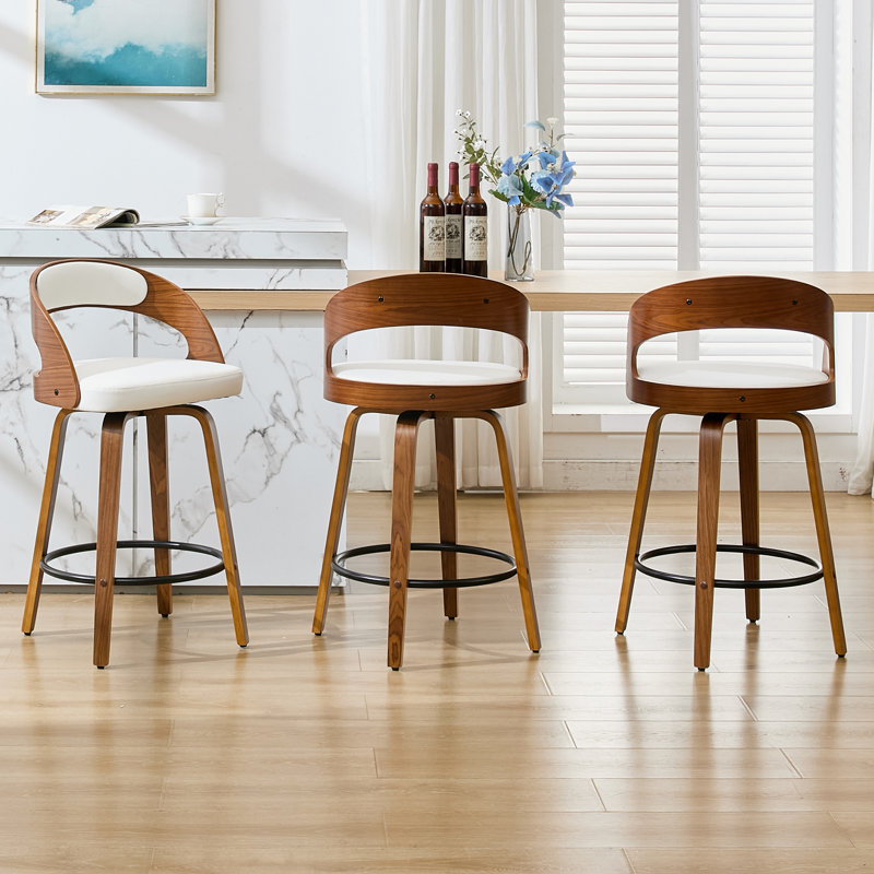 Tabourets de bar pivotants de 26 po en similicuir Modern, Blanc, Tabouret de comptoir (assise à une hauteur de 26 