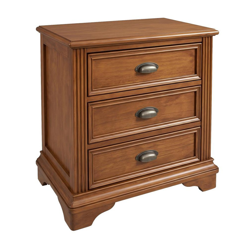 Table de chevet 3 tiroirs Traditional, Caramel Brown