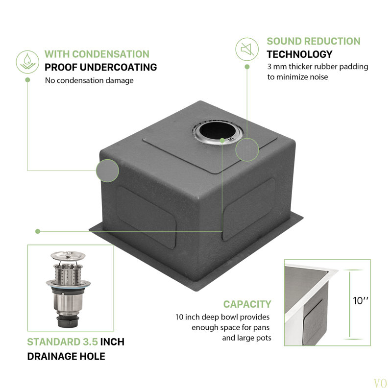 Évier de cuisine encastré 15 po - Évier de cuisine encastré en acier inoxydable 15 po x 17 po x 10 po à cuve simple de calibre 16 / Évier de cuisine à cuve profonde 10 po