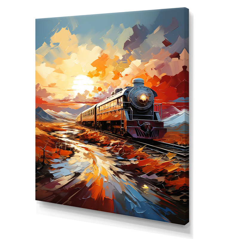 Orange Train Sublime Landscape - reproduction imprimée, H 40 po x l 30 po x P 1,5 po, Toile tendue