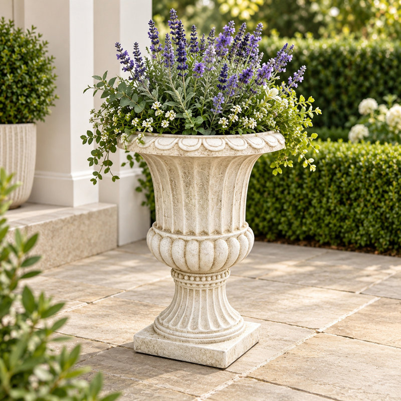 Pot à fleurs romain cannelé de 21 pouces avec base piédestal élégante