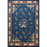 Antique Chinese Peking Floral, Medallion Blue 1920s Rug