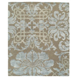 Brocade Floral Area Rug in Blue/Taupe
