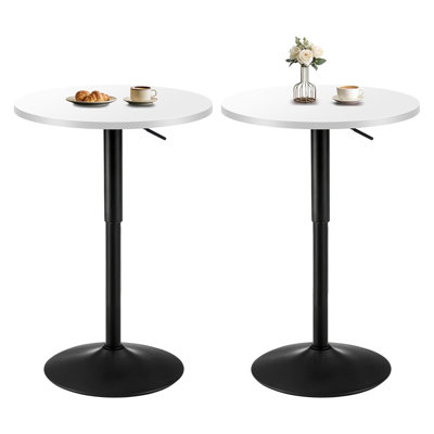 Set of 2 Modern 23.6" Round Dining Tables, Adjustable Height Swivel Base Pedestal Tables for Kitchen, Breakfast Nook