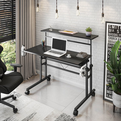 Techni Mobili Rolling Writing Desk With Height Adjustable Desktop And Moveable Shelf