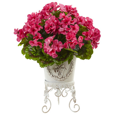 Géranium avec jardinière en métal résistant aux rayons UV (intérieur / extérieur)
