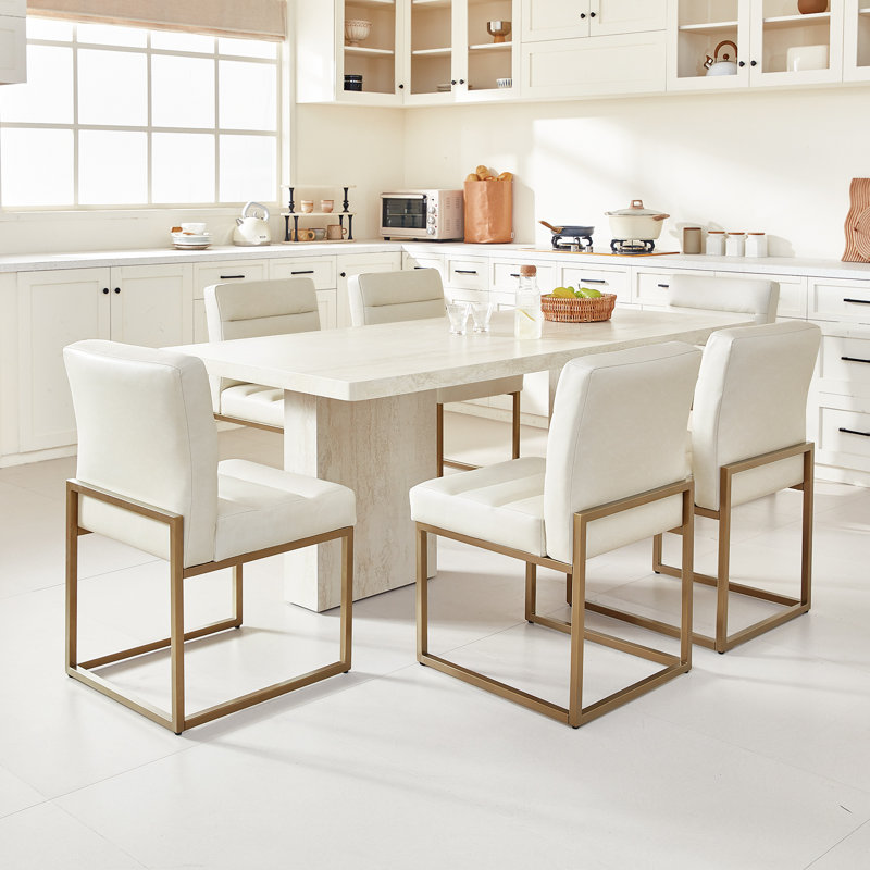 Ensemble de 4 chaises de salle à manger en similicuir beige GrandNoor, 4, Beige