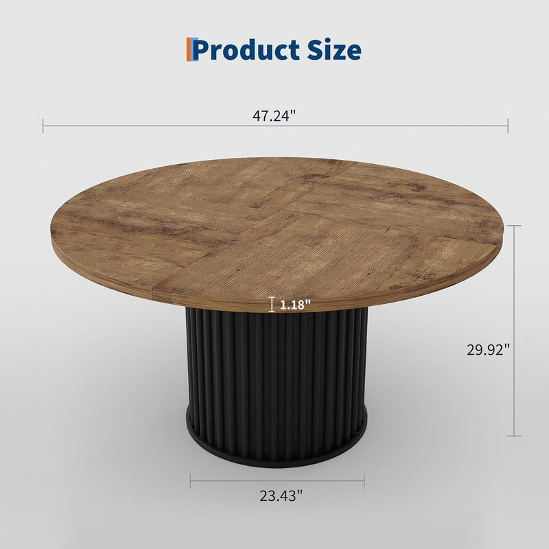 Extendable Round Metal Base Dining Table, Brown