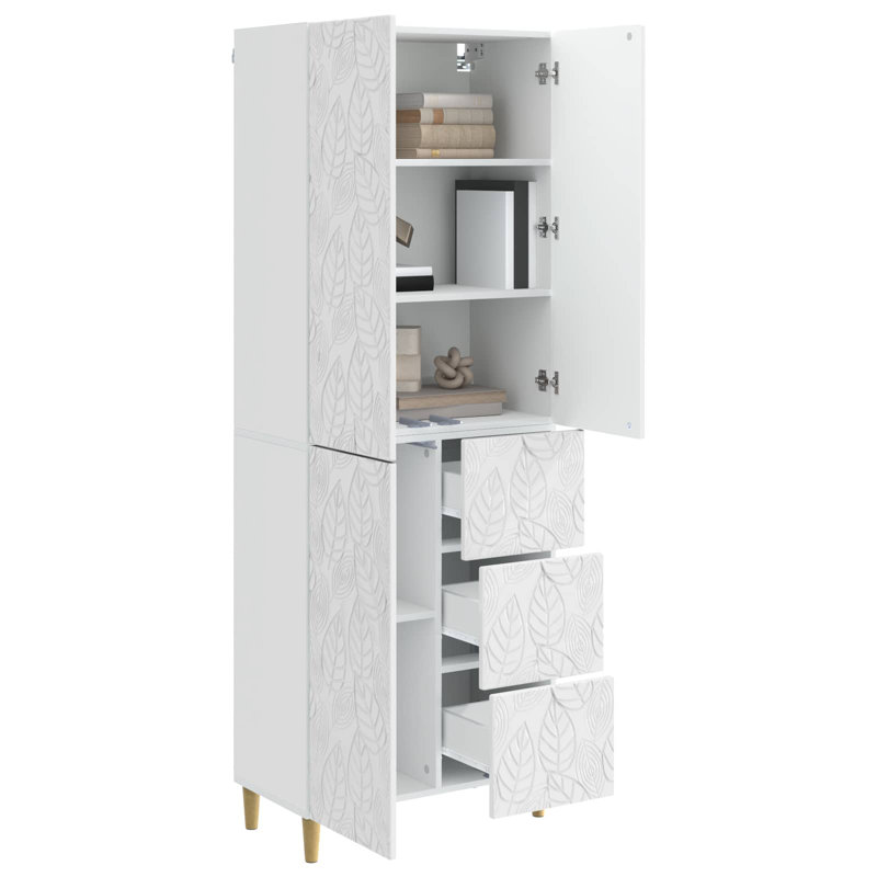 3 -Door 3 -Drawer 3 -Shelf Storage Cabinet, High Gloss White