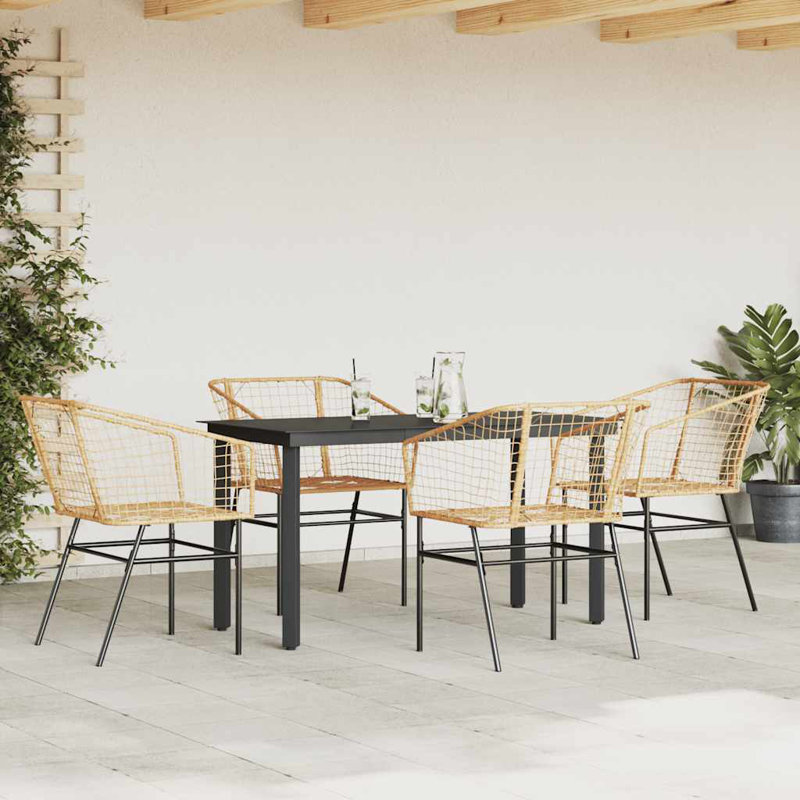 Ensemble de salle à manger de patio en verre et poly rotin, Brun, H 29,1 po x l 27,6 po x L 55,1 po, 4