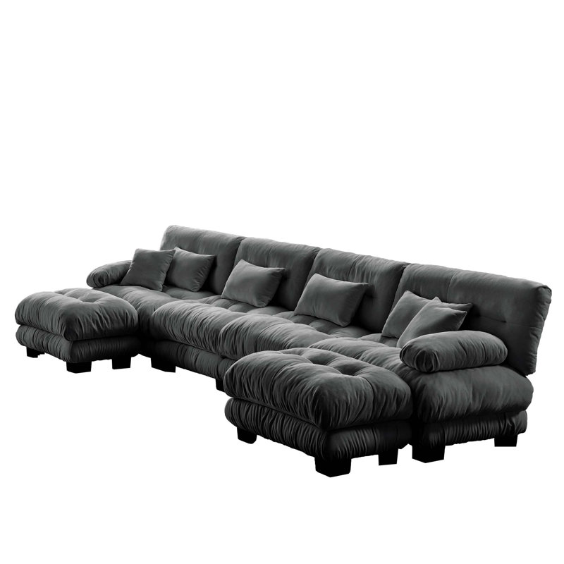Chenille Modular Sectional Sofa, Oversized U Shape Cloud Couch With 2 Ottomans,Combined 4 Seater Comfy Sofa With Bolster Armrest Pillows