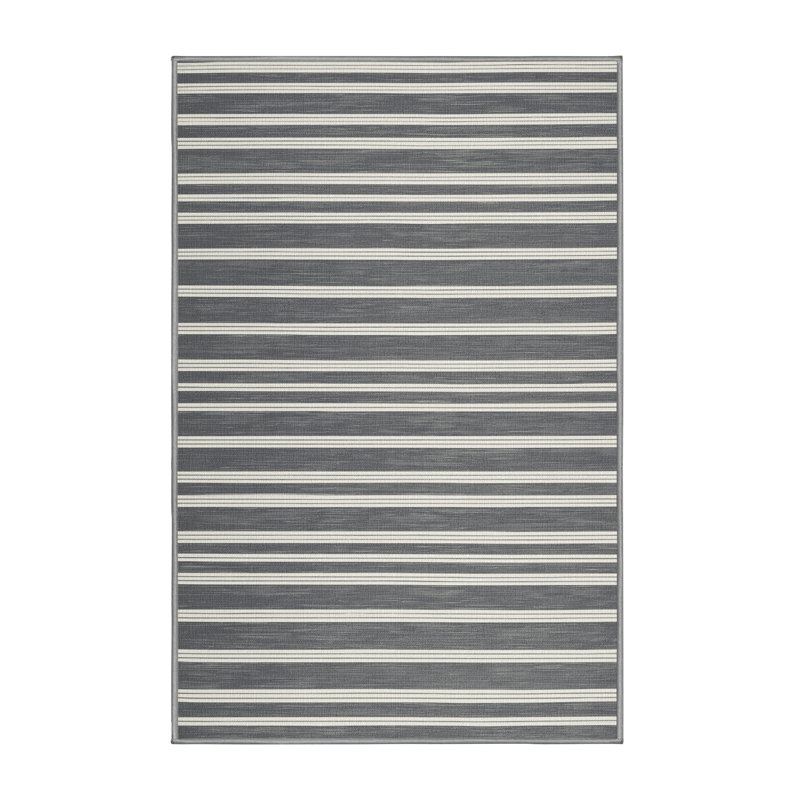 Tapis gris à rayures horizontales lavable à la machine, Rectangulaire 3 pi x 5 pi