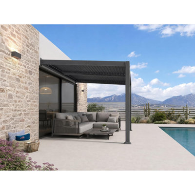 Pergola murale à toit rigide 8 pi x 12 pi PURPLE LEAF, pergola de terrasse extérieure imperméable et réglable avec drainage directionnel