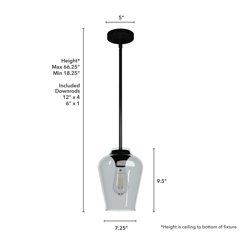Vidria 1 - Light Single Jar Pendant, Matte Black, Smoked