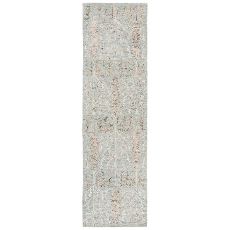 Jardin 852 Hand Tufted Wool/Cotton Vintage Look Rug in Green/Beige, Runner 2'3" x 8'