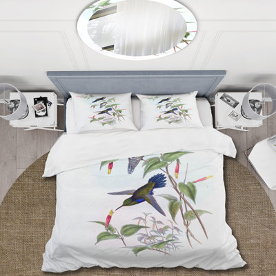 Vintage Hummingbird I - Ensemble de housse de couette traditionnel - Microfibre de polyester